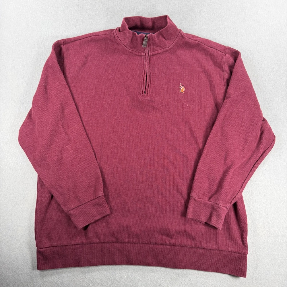 US Polo Assn Quarter Zip Pullover Sweater Mens 3XL Burgundy Maroon Long Sleeve